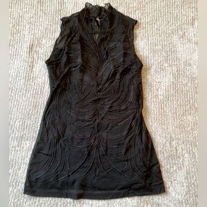 Black Embellished Illusion Mock-Neck Top Sleeveless Sheer Textured Whimsigoth S